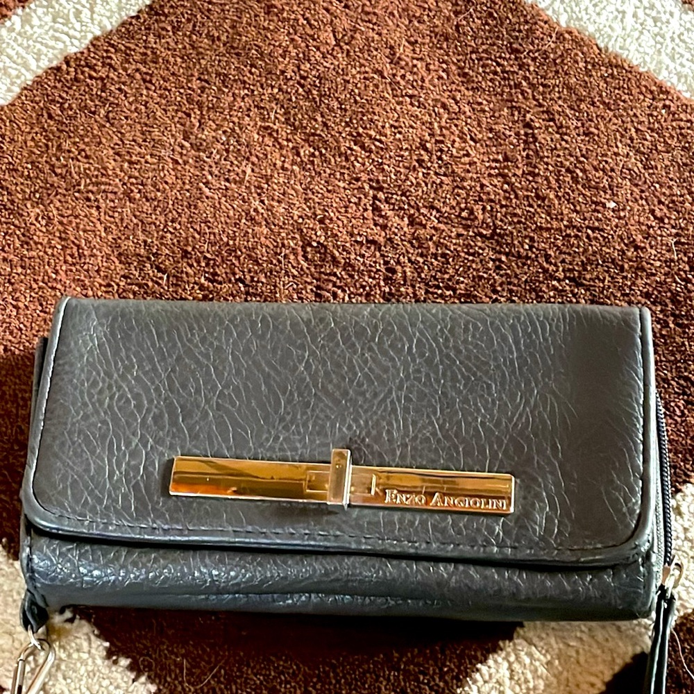 Enzo Angiolini Charcoal Grey Soft Leather Type Wristlet Wallet-Pre